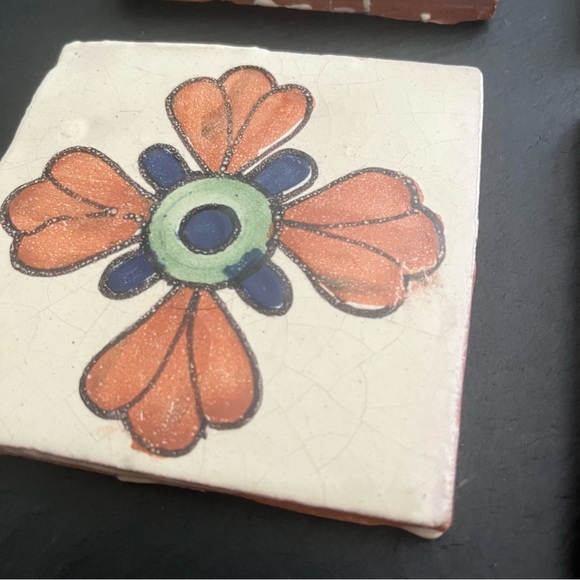 Mexican Hand Painted Terra-Cotta Talavera Vintage Tiles Set of 4 - Picture 11 of 13